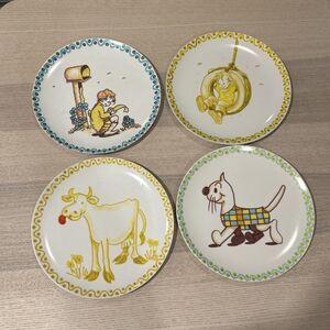 Vintage Texas Ware Melamine Plates Cow Cat Tire Swing Mail 10 Inches Set Of 4